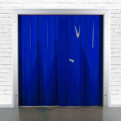 rideau laniere pvc bleu opaque